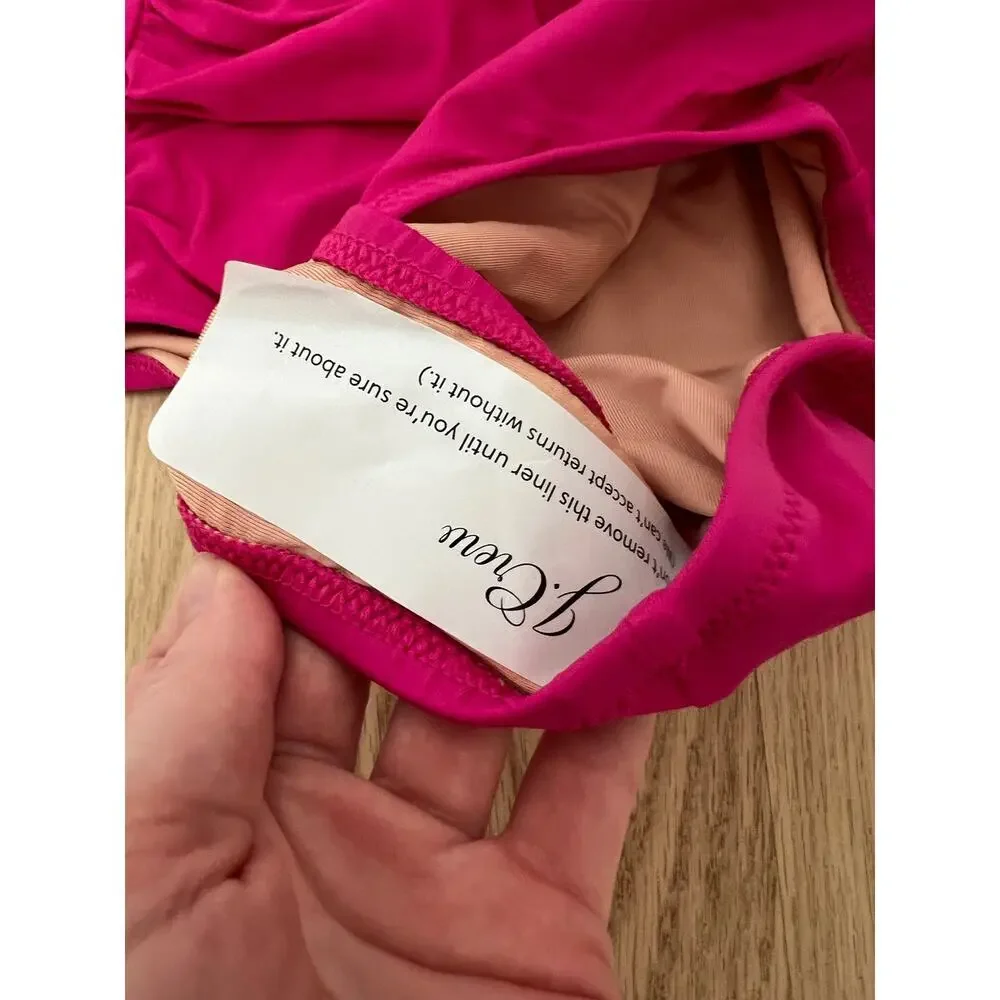 NWT J. Crew Pink Fushia One Piece Swim Suit Ruched Ruffle V Neck Women's 4 - Picture 8 of 9